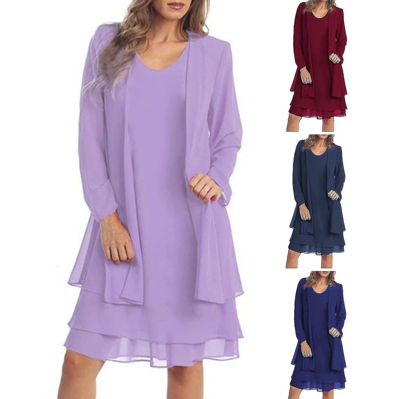 1 Set Plus Size Relaxed Fit Chiffon Dress Coat For Party