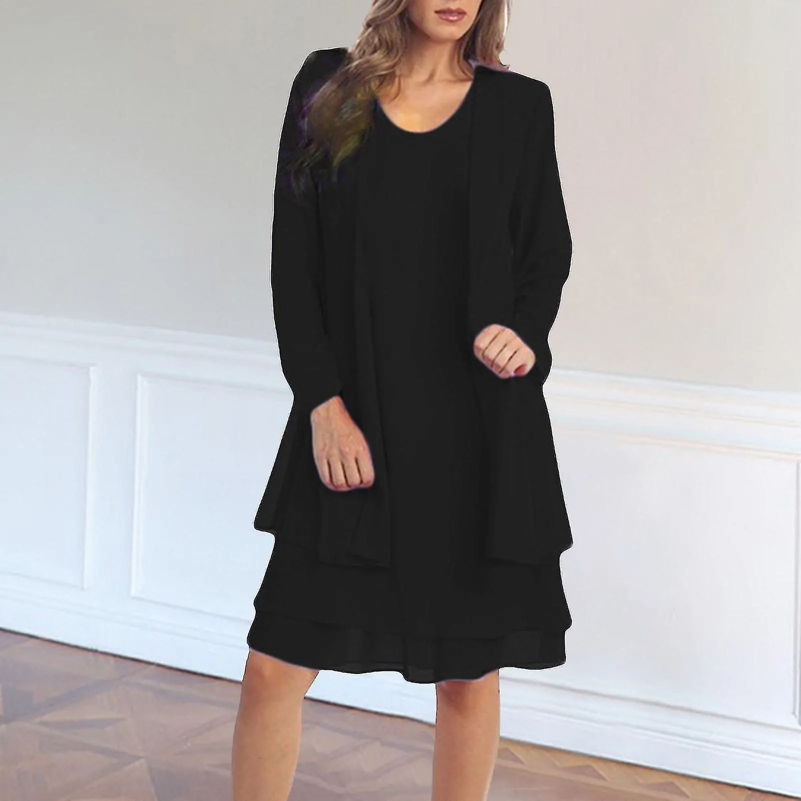 1 Set Plus Size Relaxed Fit Chiffon Dress Coat For Party