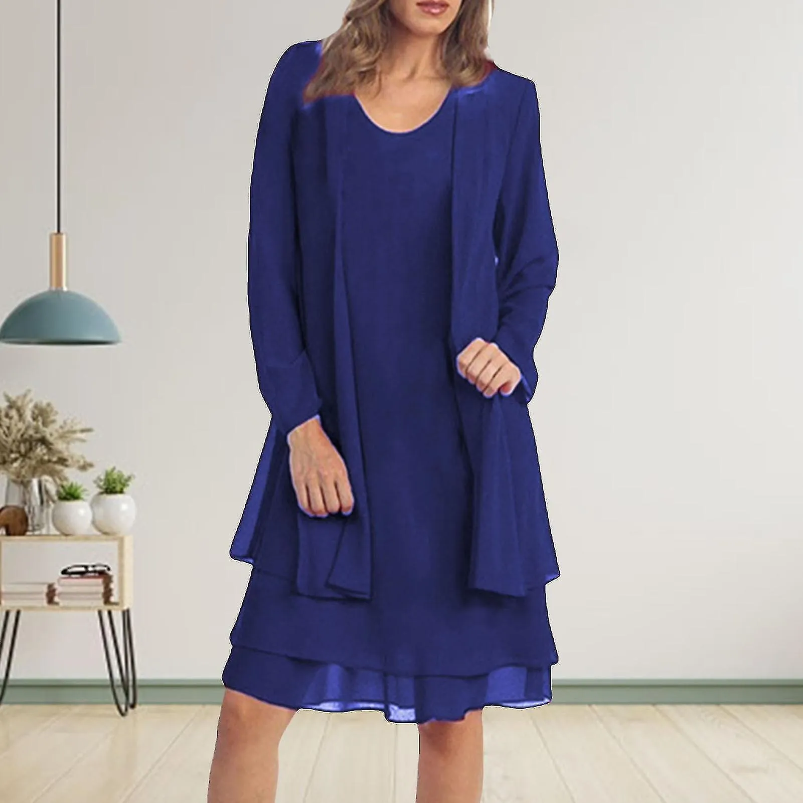 1 Set Plus Size Relaxed Fit Chiffon Dress Coat For Party