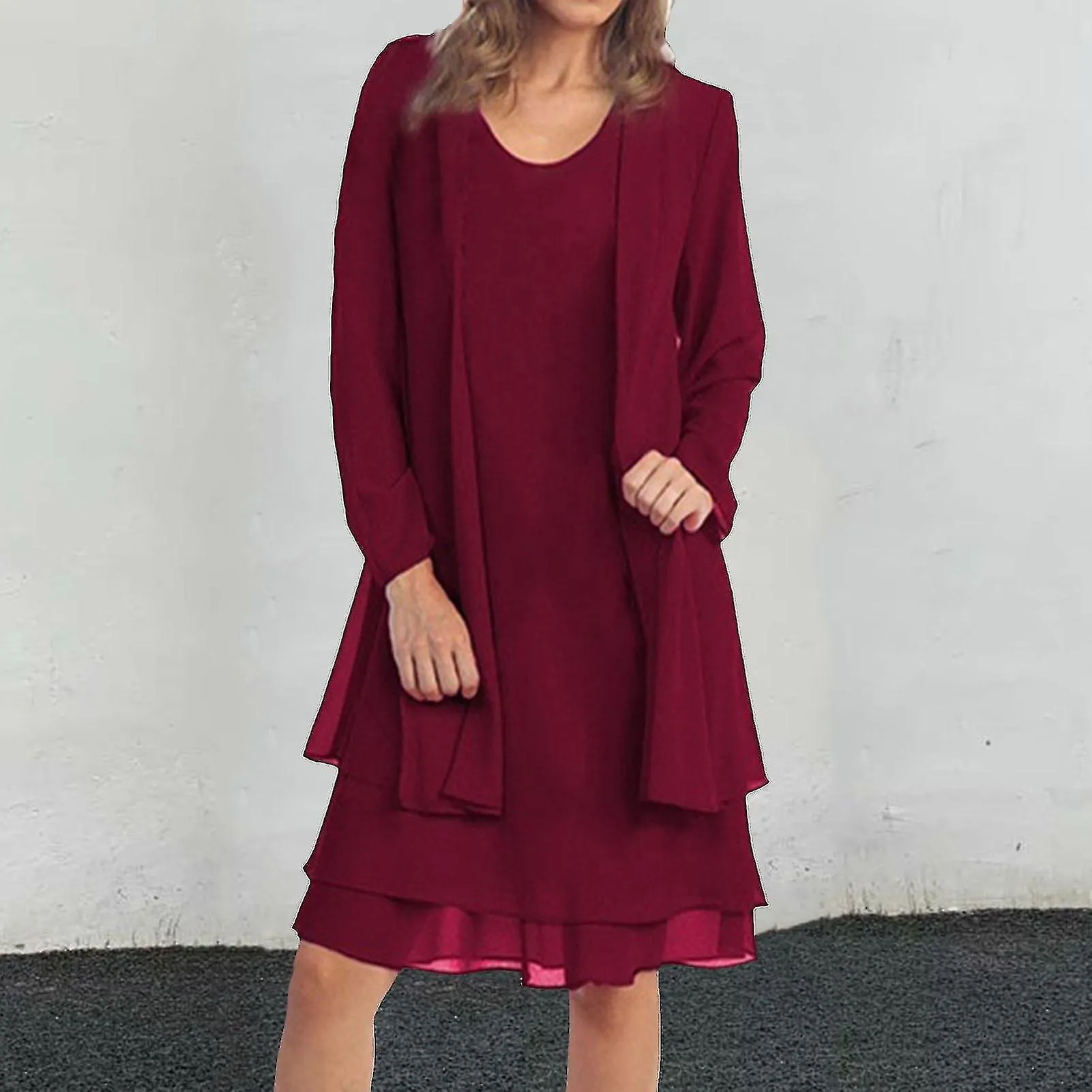 1 Set Plus Size Relaxed Fit Chiffon Dress Coat For Party