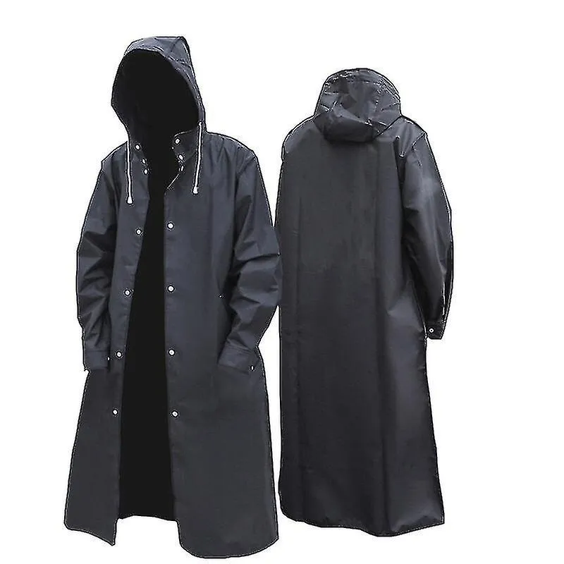 Black Fashion Adult Waterproof Long Raincoat Women Men Rain Coat Hooded For Outdoor Hiking Travel Fishing