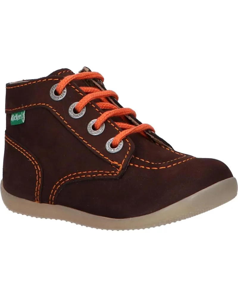 BOTINES DE NIñA Y NIñO KICKERS 653097 BONZIP2 92 MARRON FONCE ORANGE