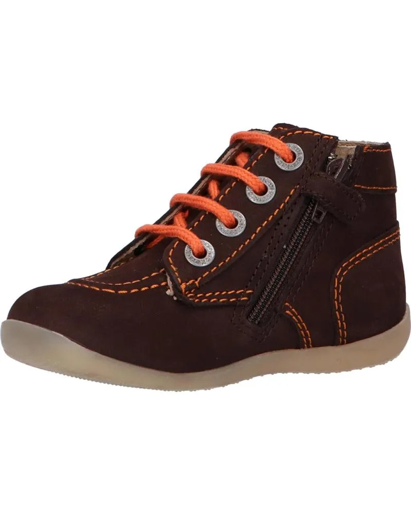 BOTINES DE NIñA Y NIñO KICKERS 653097 BONZIP2 92 MARRON FONCE ORANGE