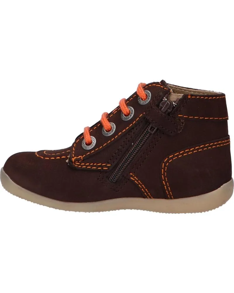 BOTINES DE NIñA Y NIñO KICKERS 653097 BONZIP2 92 MARRON FONCE ORANGE