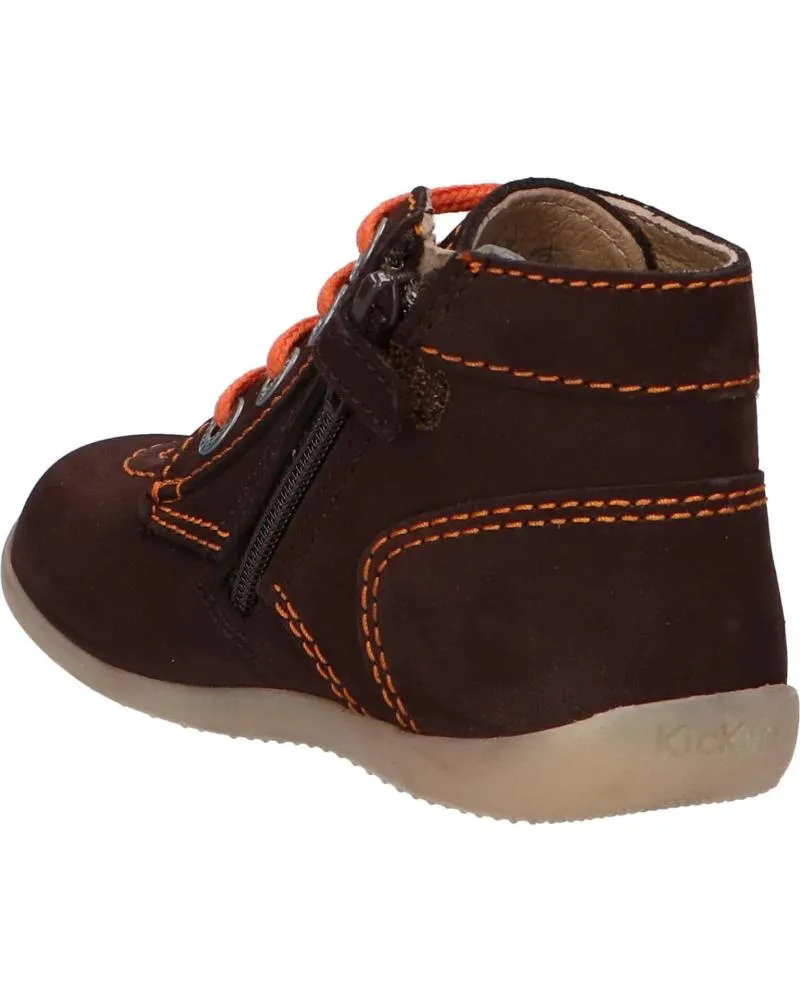 BOTINES DE NIñA Y NIñO KICKERS 653097 BONZIP2 92 MARRON FONCE ORANGE