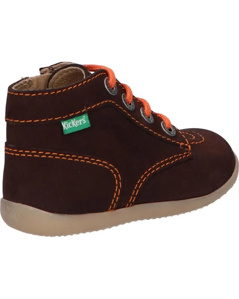 BOTINES DE NIñA Y NIñO KICKERS 653097 BONZIP2 92 MARRON FONCE ORANGE