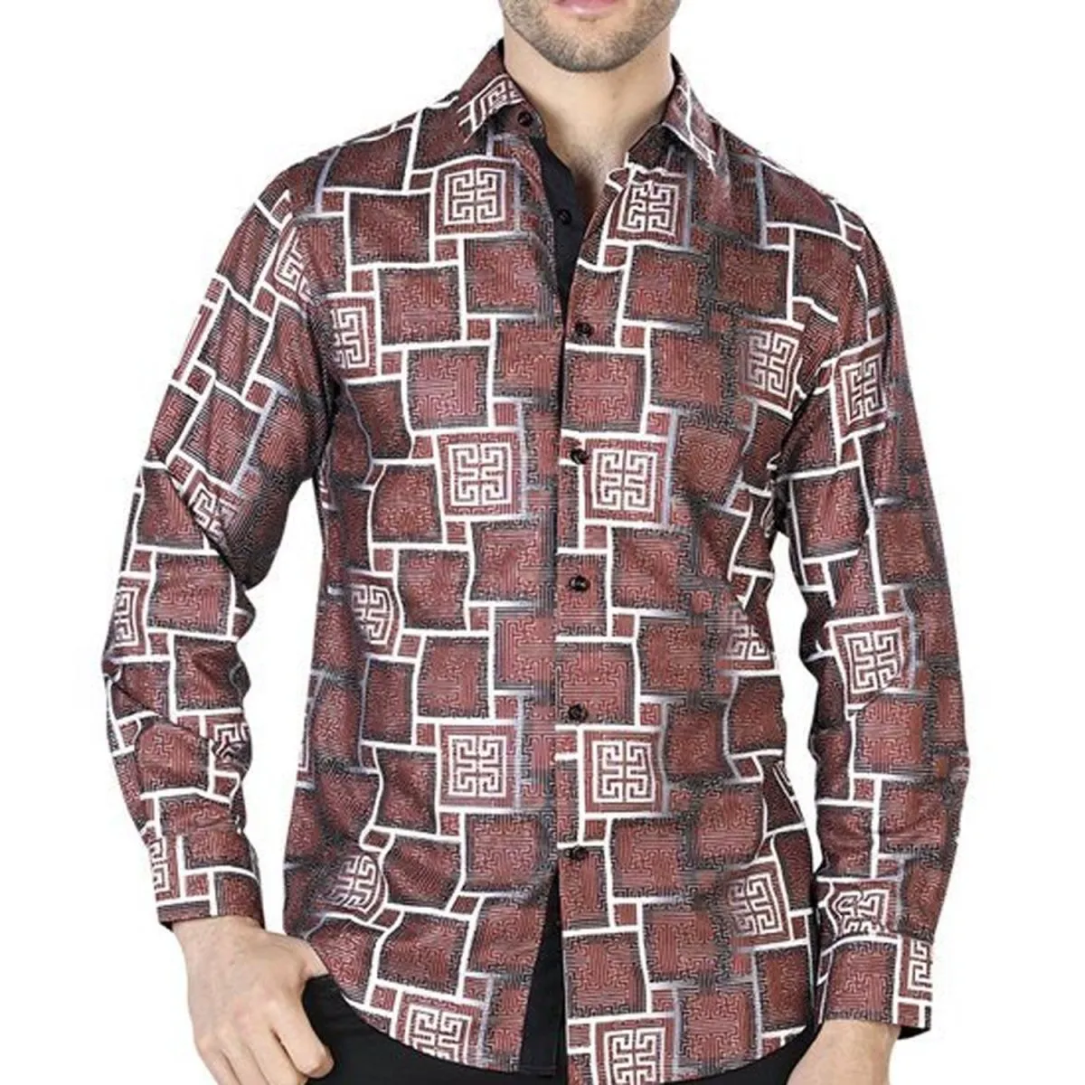 CAMISA DE MODA EL SEOR DE LOS CIELOS COLOR CAFE A CUADROS GEN44006