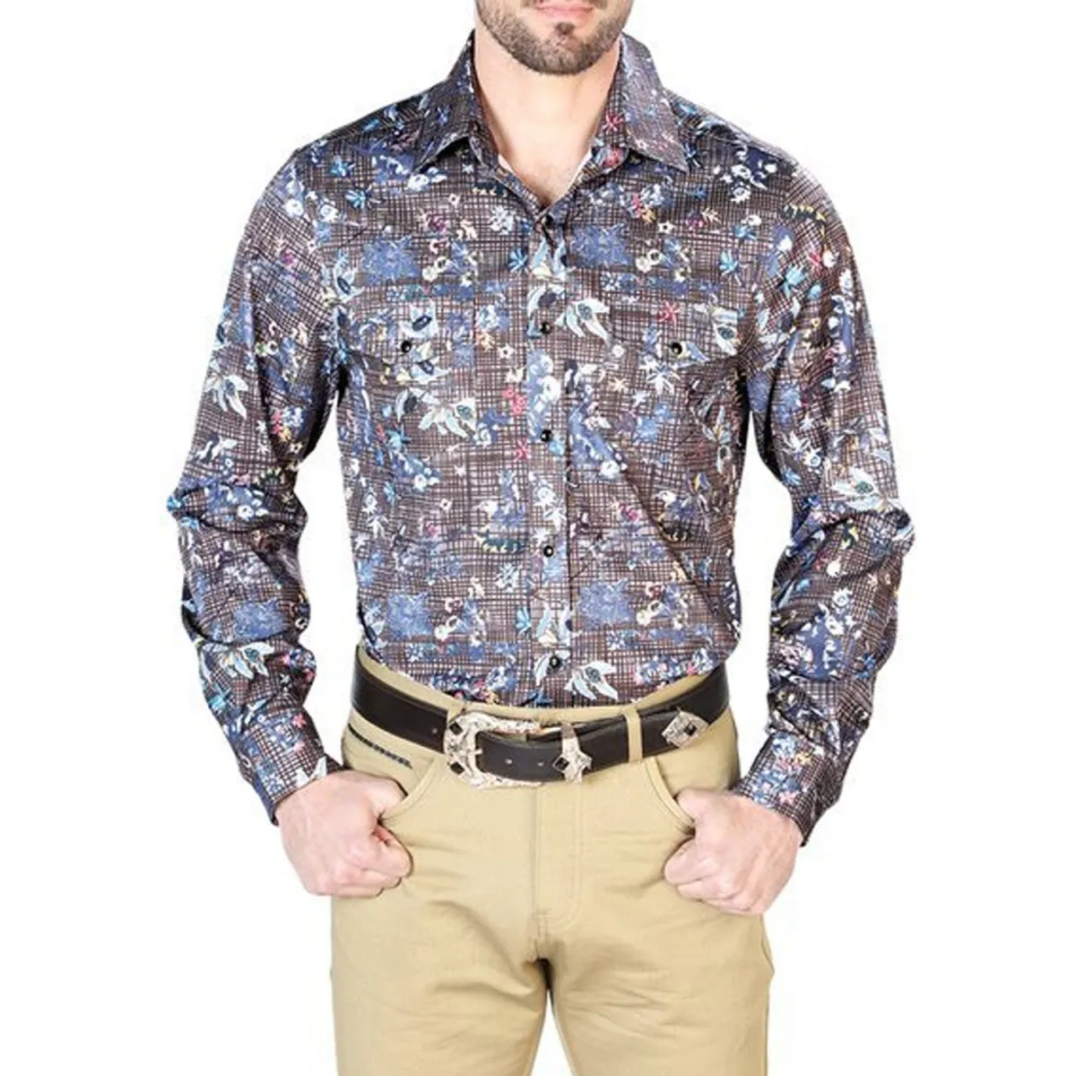 CAMISA VAQUERA DE MODA EL SEOR DE LOS CIELOS COLOR NAVY FLORAL GEN43953