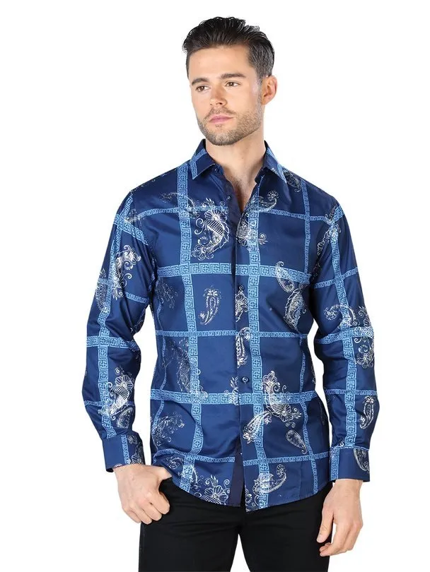 CAMISA VAQUERA DE MODA EL SEOR DE LOS CIELOS COLOR NAVY Y PLATA GEN44026