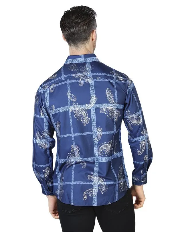 CAMISA VAQUERA DE MODA EL SEOR DE LOS CIELOS COLOR NAVY Y PLATA GEN44026