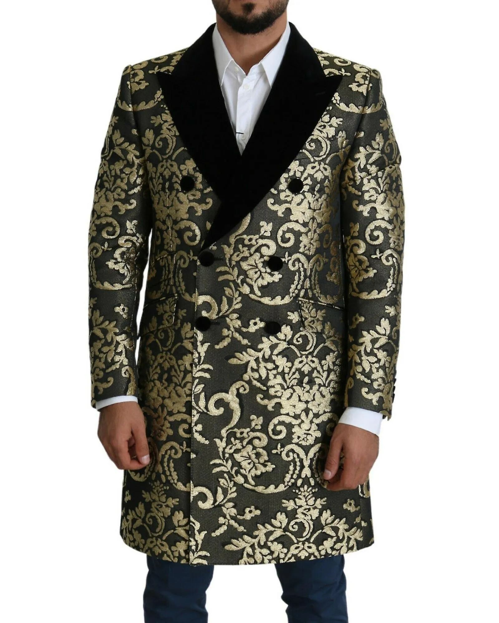 Dolce & Gabbana Gold Jacquard Long Coat