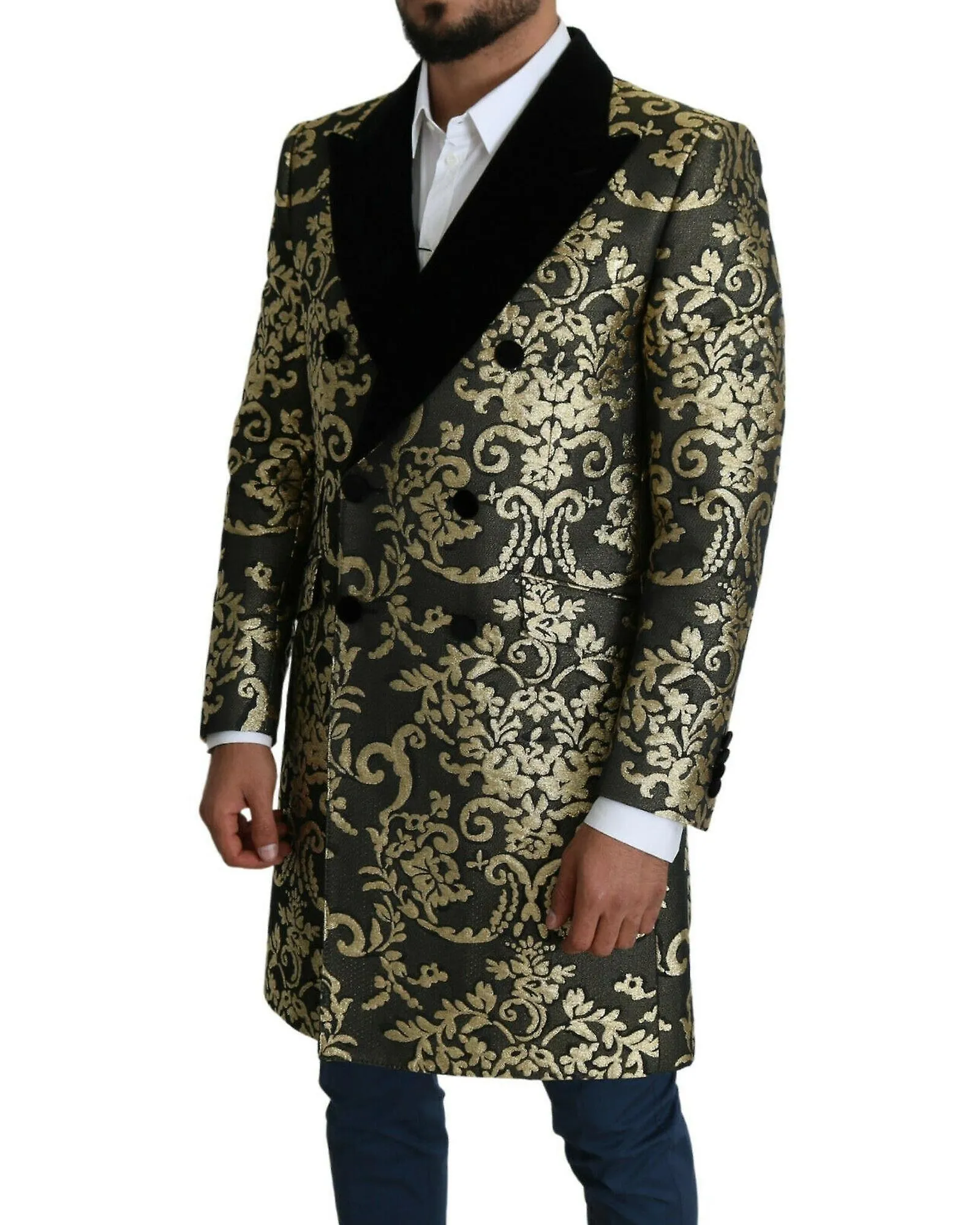 Dolce & Gabbana Gold Jacquard Long Coat