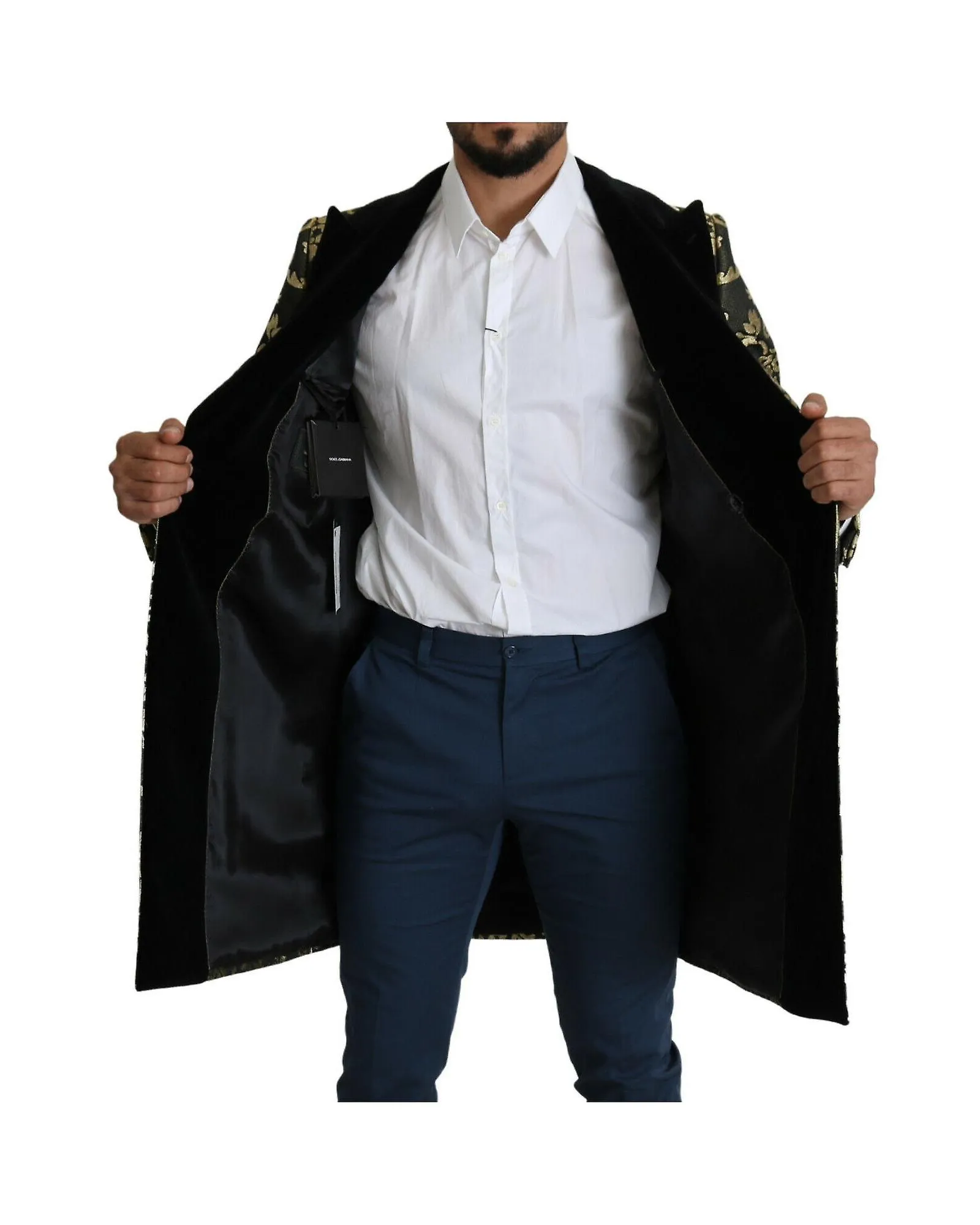 Dolce & Gabbana Gold Jacquard Long Coat