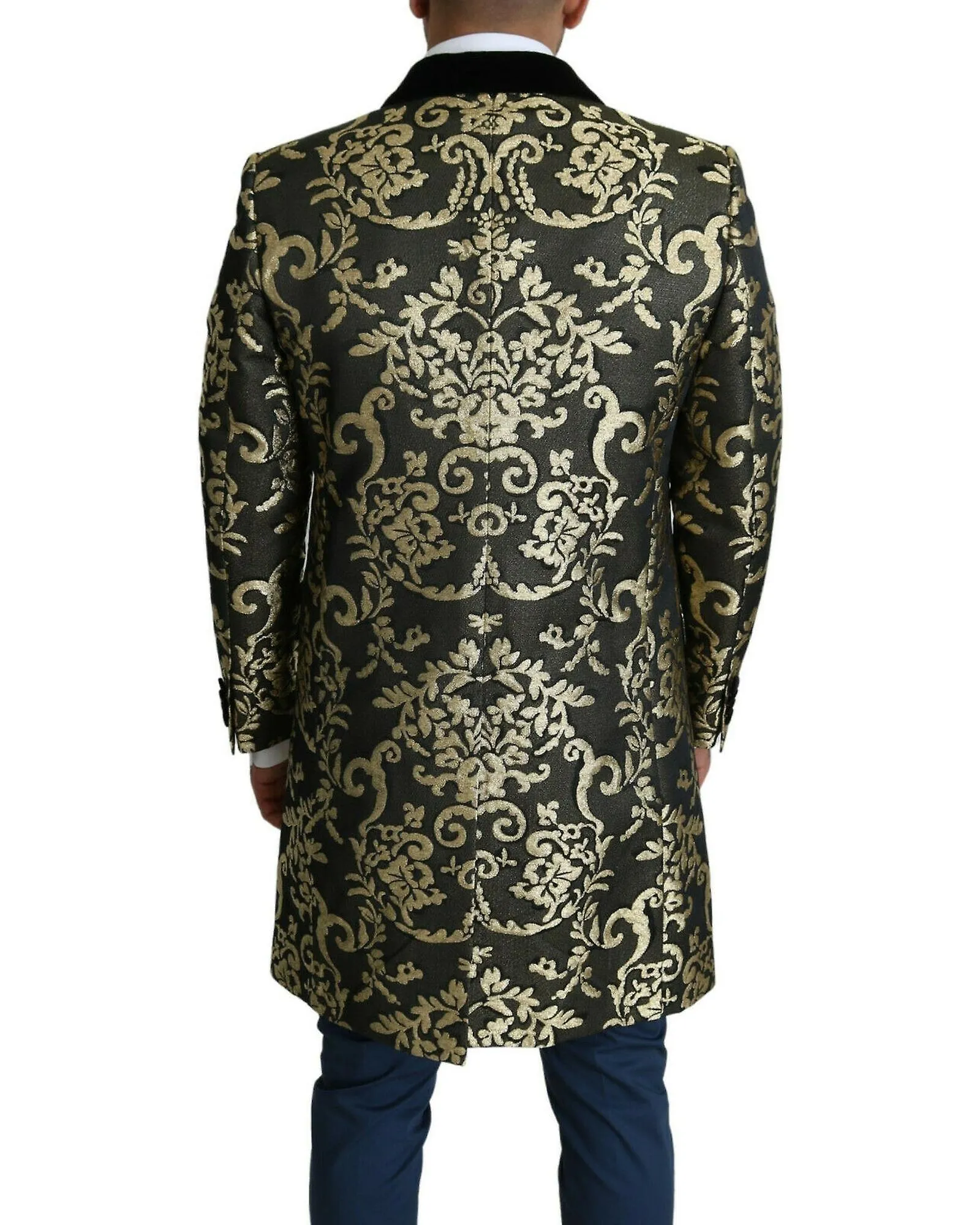Dolce & Gabbana Gold Jacquard Long Coat