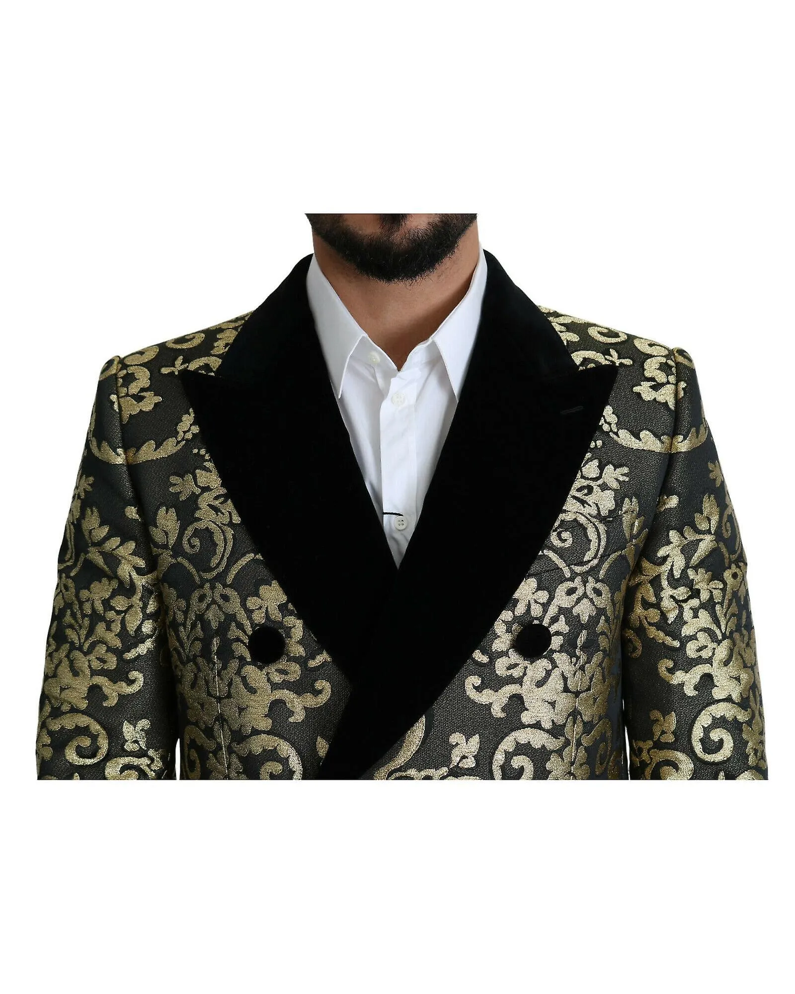 Dolce & Gabbana Gold Jacquard Long Coat