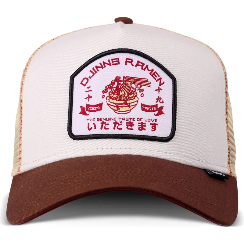 Gorra trucker blanca y marrón Ramen HFT Food de Djinns