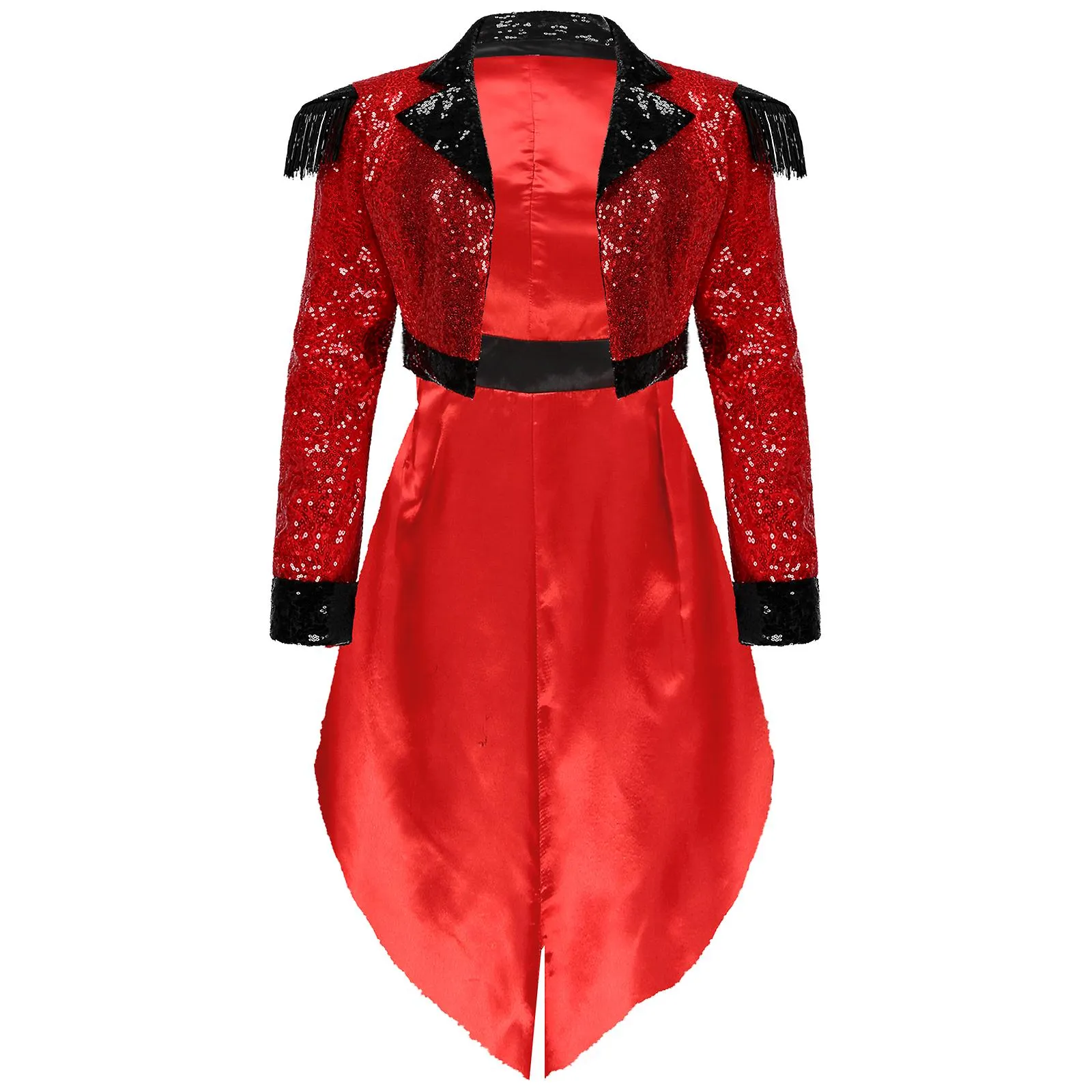 HALLOWEEN MUJERES SPARKLING SEQUIN CIRCUS TUXEDO RED RINGMASTER JACKET FRINGED EPAULETTE SWALLOWTAILED COAT CIRCUS SHOW DISFRAC