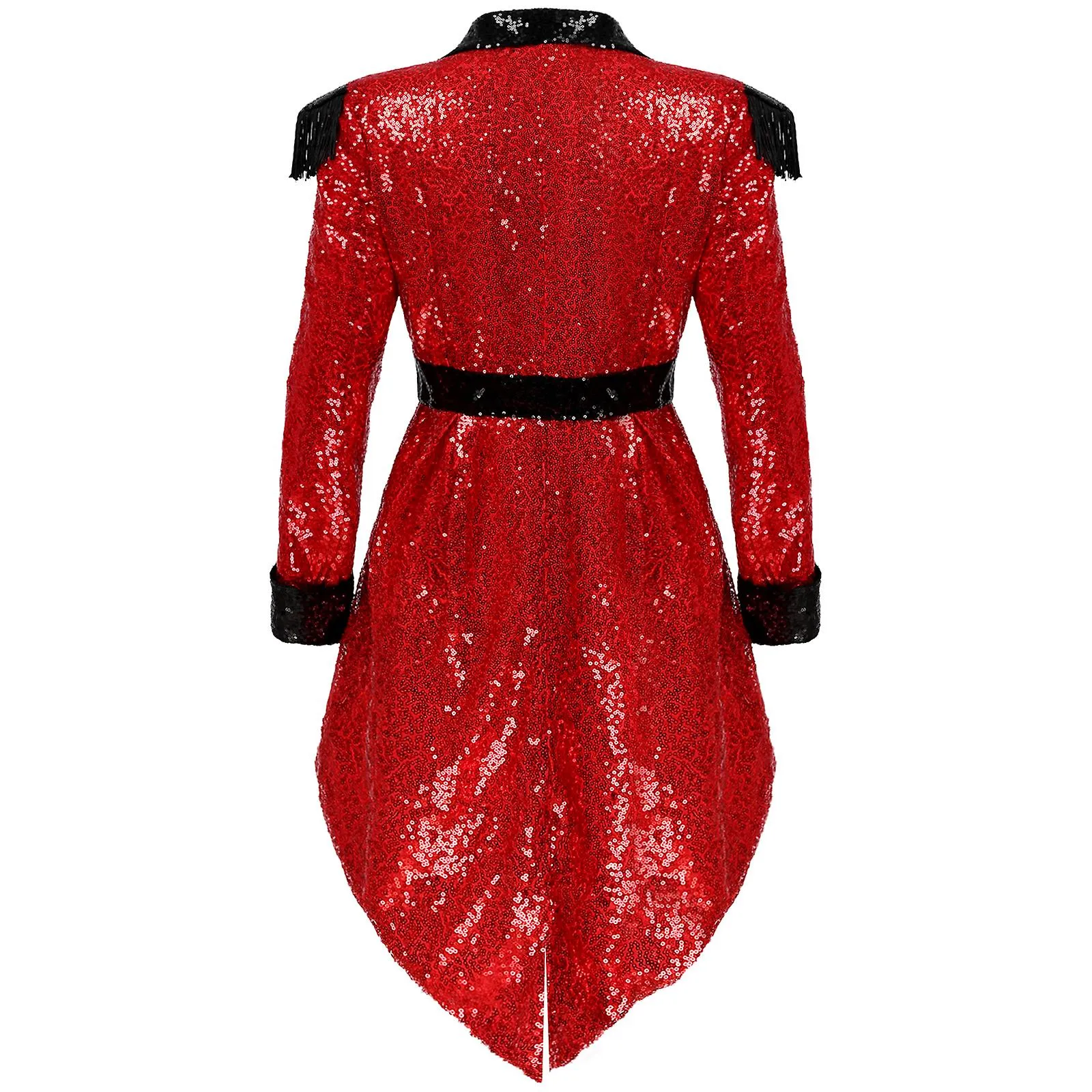 HALLOWEEN MUJERES SPARKLING SEQUIN CIRCUS TUXEDO RED RINGMASTER JACKET FRINGED EPAULETTE SWALLOWTAILED COAT CIRCUS SHOW DISFRAC