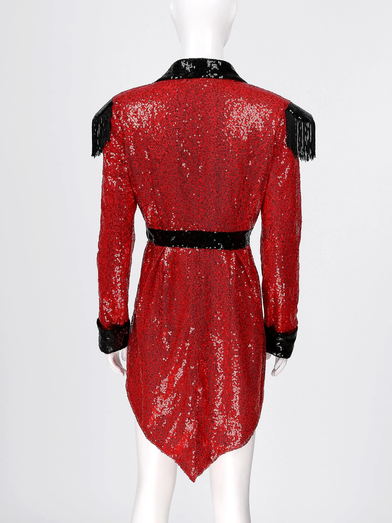 HALLOWEEN MUJERES SPARKLING SEQUIN CIRCUS TUXEDO RED RINGMASTER JACKET FRINGED EPAULETTE SWALLOWTAILED COAT CIRCUS SHOW DISFRAC