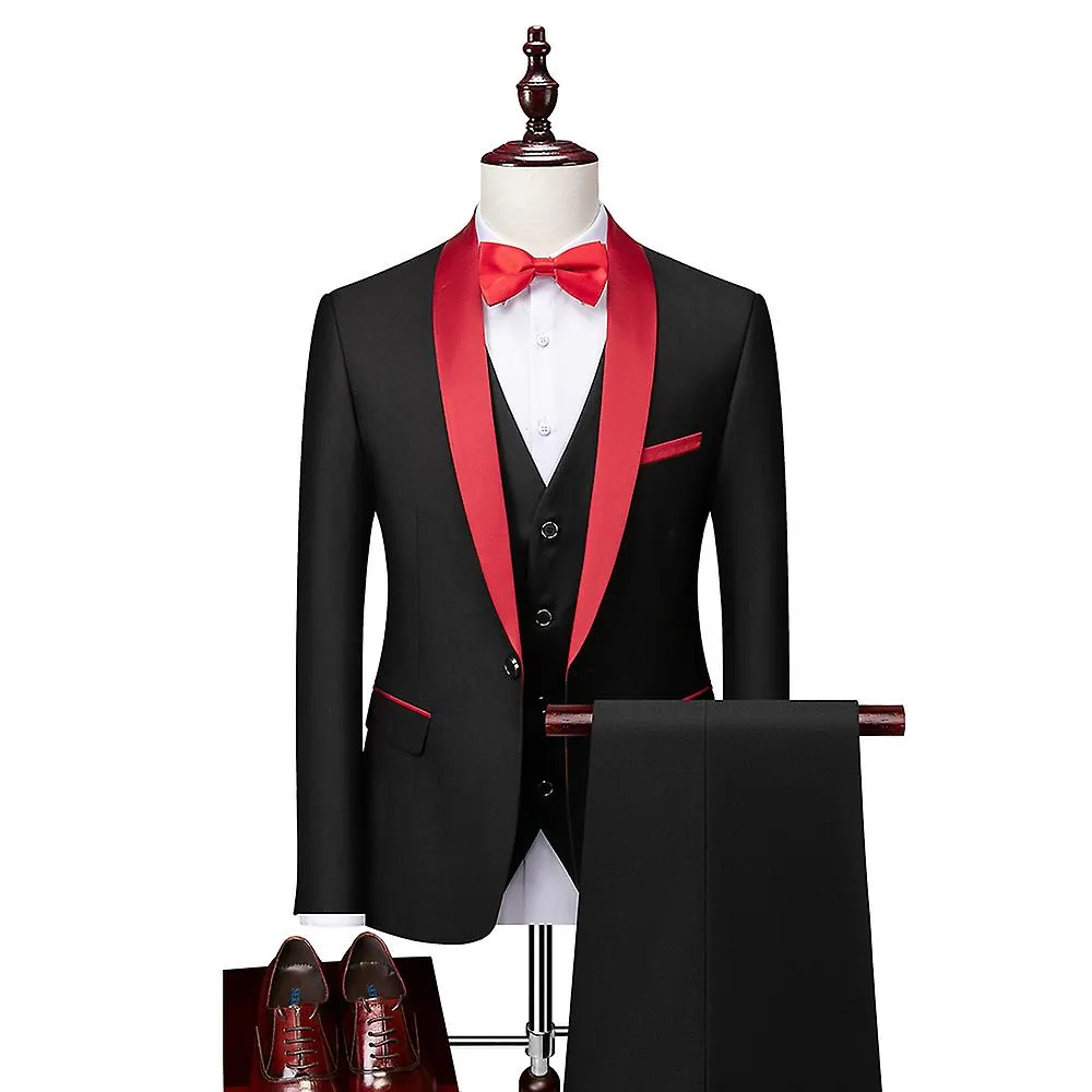 Men Skinny 3 Pieces Set Formal Slim Fit Tuxedo Prom Suit / Male Groom Wedding Blazers High Quality Dress Jacket Coat Pants Vest
