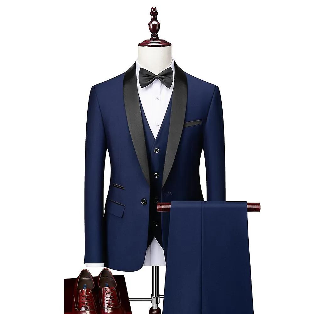 Men Skinny 3 Pieces Set Formal Slim Fit Tuxedo Prom Suit / Male Groom Wedding Blazers High Quality Dress Jacket Coat Pants Vest