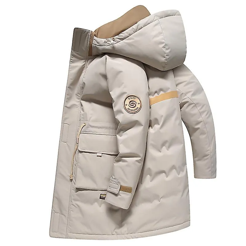 Men's Double Snap Winter Down Coat, Thickened Jacket with Stand Collar