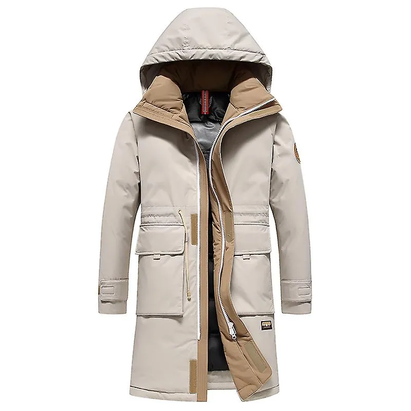 Men's Double Snap Winter Down Coat, Thickened Jacket with Stand Collar
