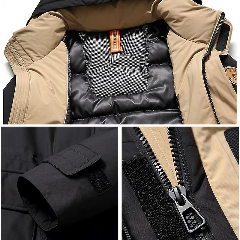 Men's Double Snap Winter Down Coat, Thickened Jacket with Stand Collar