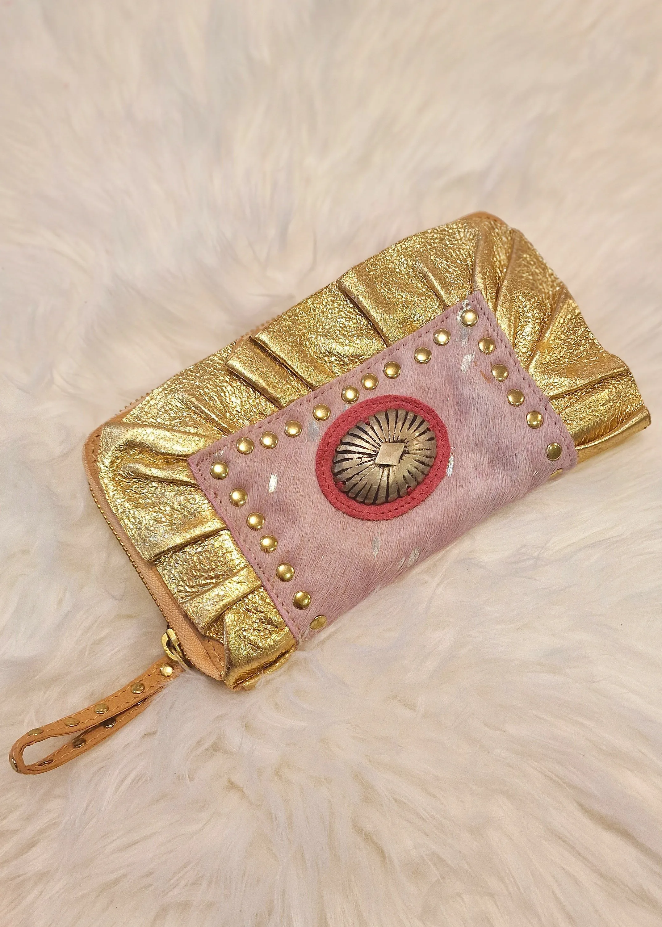 Monedero rosa piel Boho