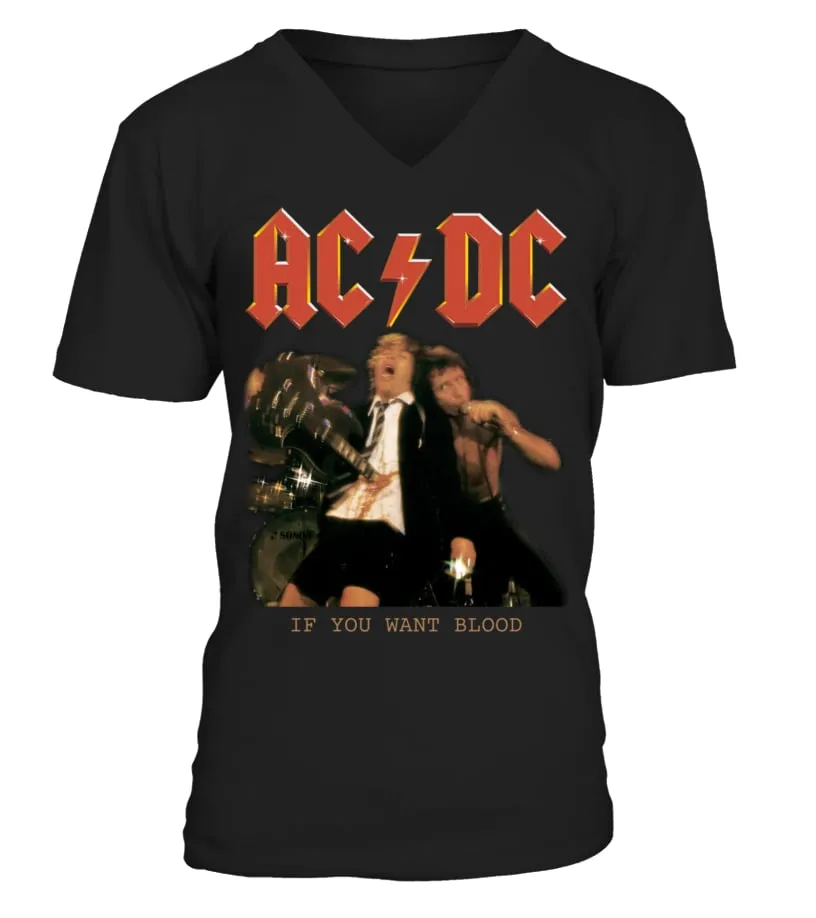 RK70S634BK. ACDC  IF YOU WANT BLOOD YOU'VE GOT IT CAMISETA CUELLO EN V UNISEX