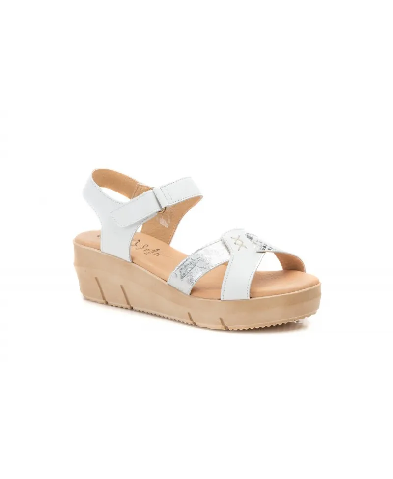 Sandalias Mujer Piel Blanco Plata Gel