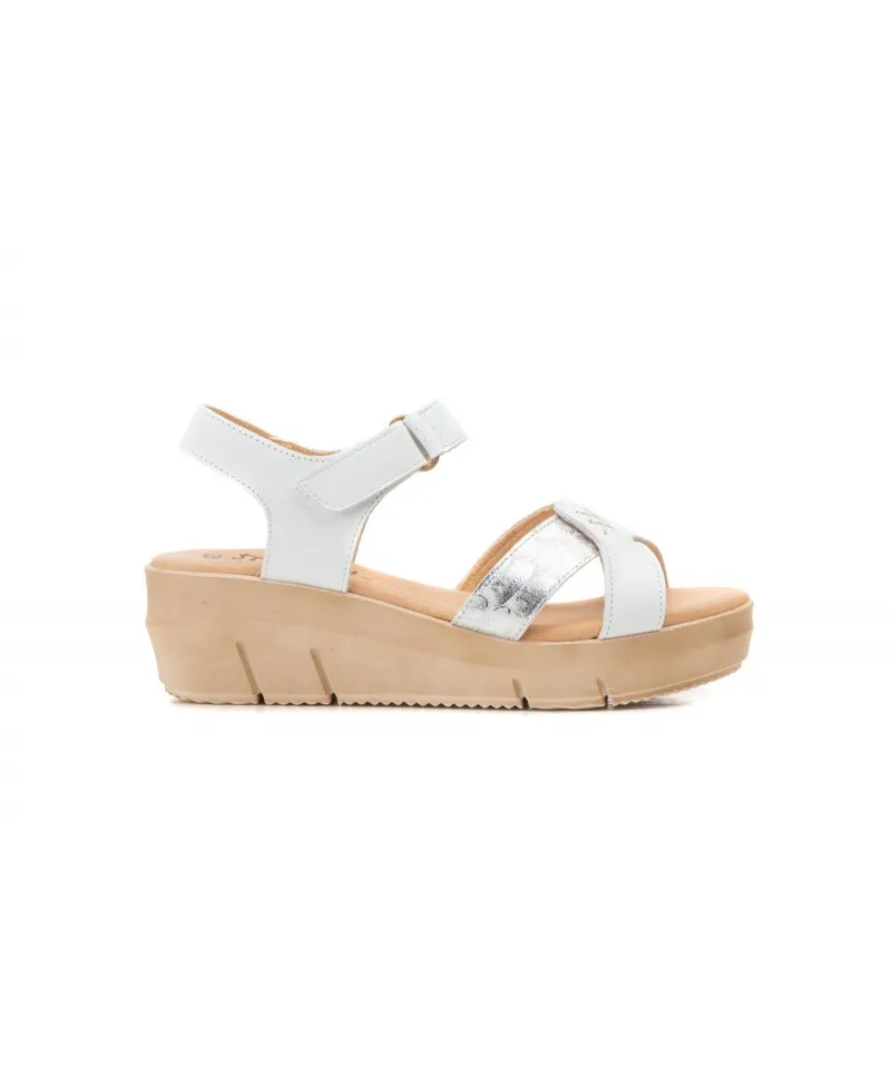 Sandalias Mujer Piel Blanco Plata Gel