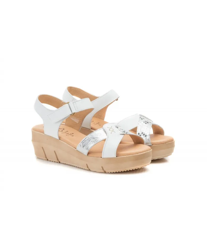 Sandalias Mujer Piel Blanco Plata Gel
