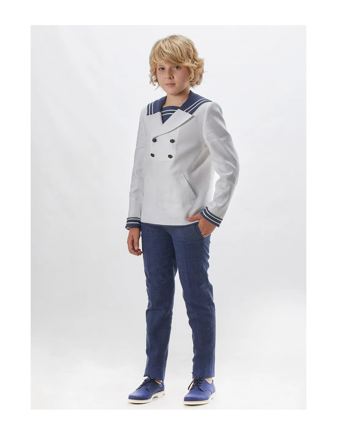 Traje Niño Marinero Barcarola Blanco y Azul Temporada 2022